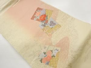 色紙に草花・古典柄模様織出し名古屋帯